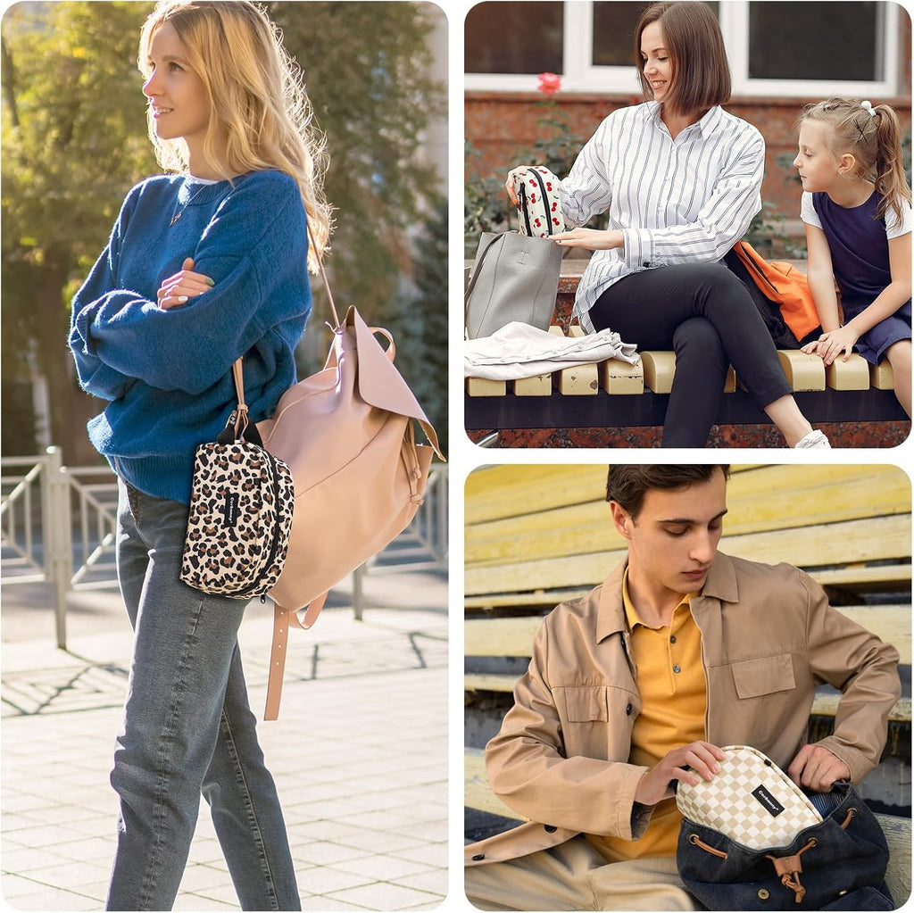 Cerbonny Reusable Lunch Bag, Khaki Checkerboard, 2.5L, Insulated, Leak Proof, Zipper Closure, 2 Compartments, Perfect for Picnic, Work, School, Travel
