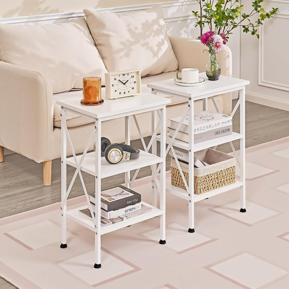 VECELO End Side Table Night Stand Set of 2,X-Design with Storage Shelf for Be...