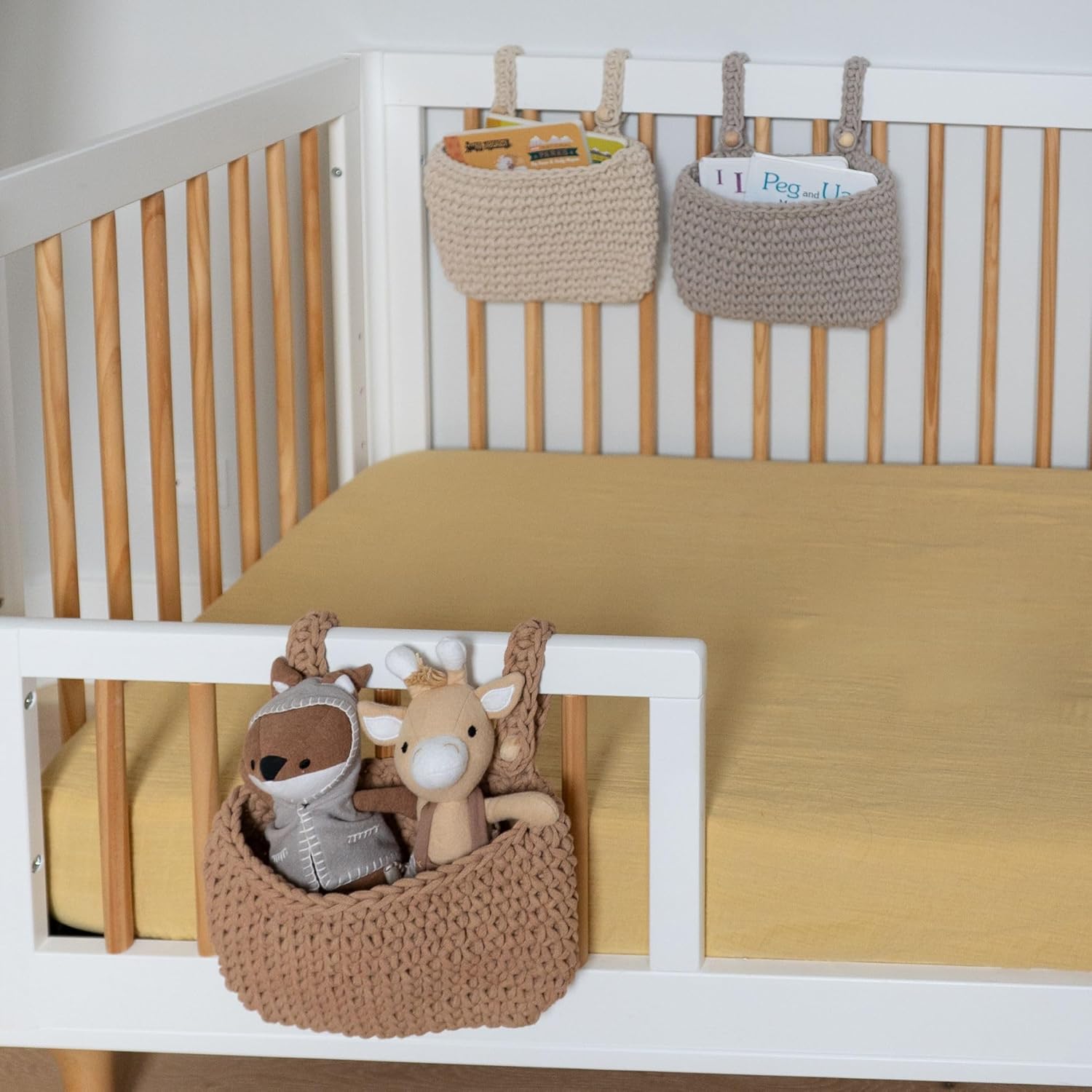 Crane Baby Hanging Bin Trio, Nursery Storage & Organization Products, Hanging Stuffed Animal Storage Solution, Nursery Pocket Organizer, Baby Organizers, Boho Decor Accent, Crib Accessories