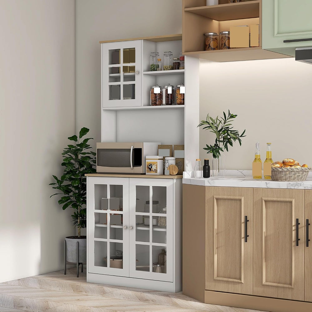 Modern Kitchen Pantry Cabinet, Freestanding Storage Cabinet with Hutch, for D...