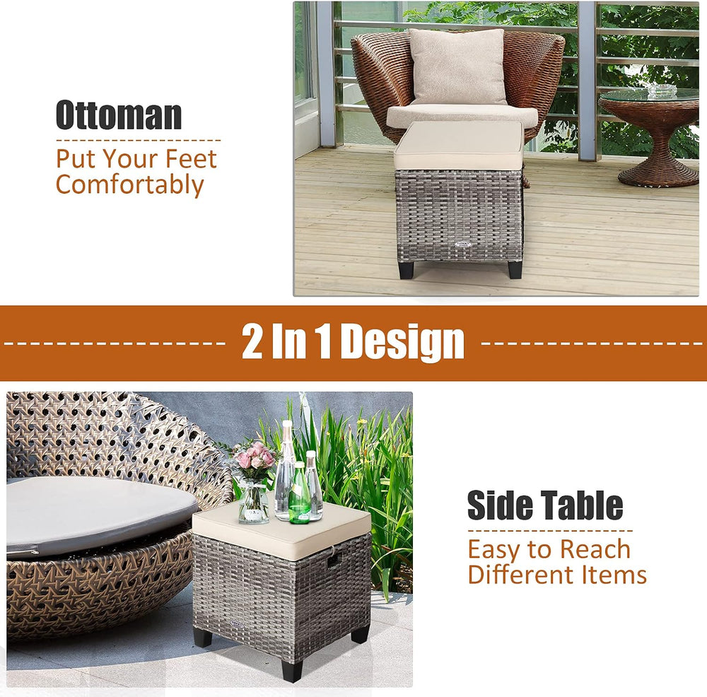 ORALNER Set of 2 Outdoor Ottoman, 16” Wicker Foot Stools, All-Weather Rattan ...