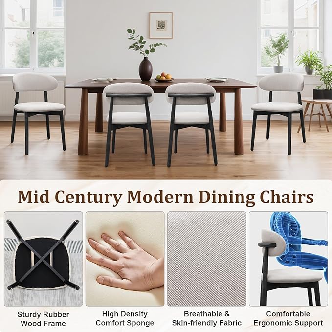 Farmhouse Dining Chairs Set of 6,Mid Century Modern Fabric Upholstered Kitche...