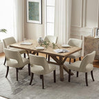 VKNOW Modern Dining Chairs Set of 6, Faux Leather Upholstered Dining Room Chair Kitchen Chairs, Farmhouse Dinner Chair for Kitchen Dining Room, Beige