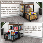 PUNCIA 19.7"x19.7" Mini Fridge Stand 3-Tier Beverage Fridge Table, Retro | 220 LB Capacity Beverage Refrigerator Table, Heavy Duty Rolling Organizer with Drawers for Dorm Apartment Office Bedroom
