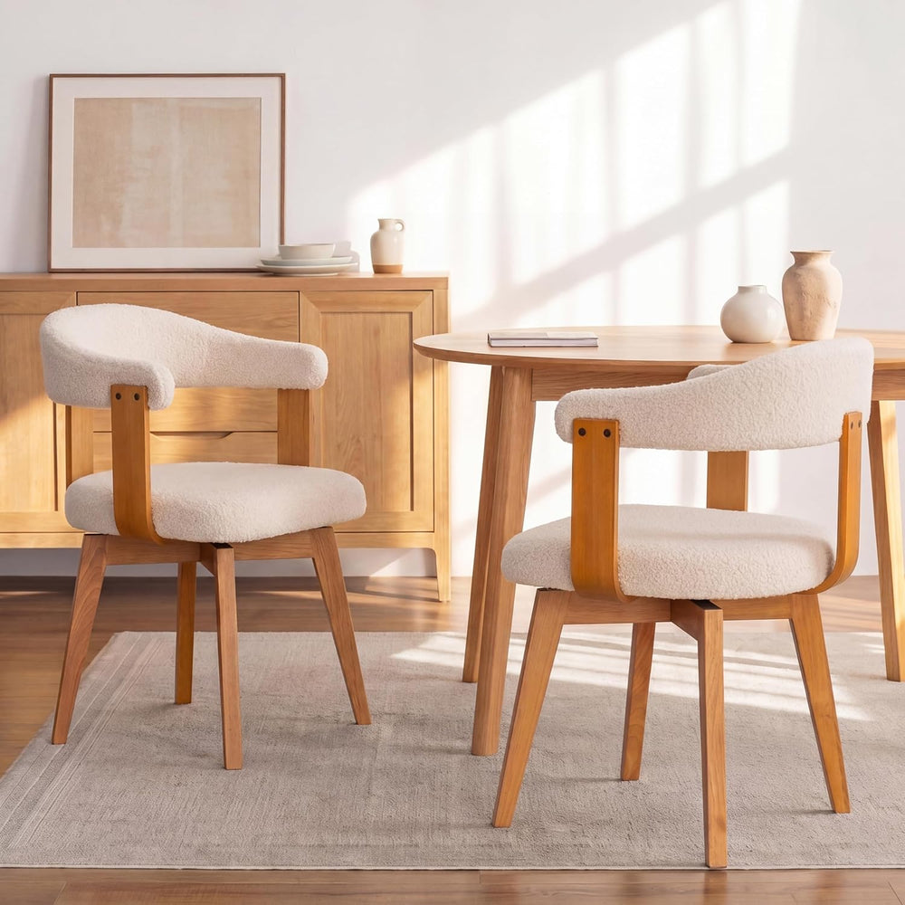 EYYTHUNG Swivel Dining Chairs Set of 2, Mid Century Modern Boucle Dining Chai...