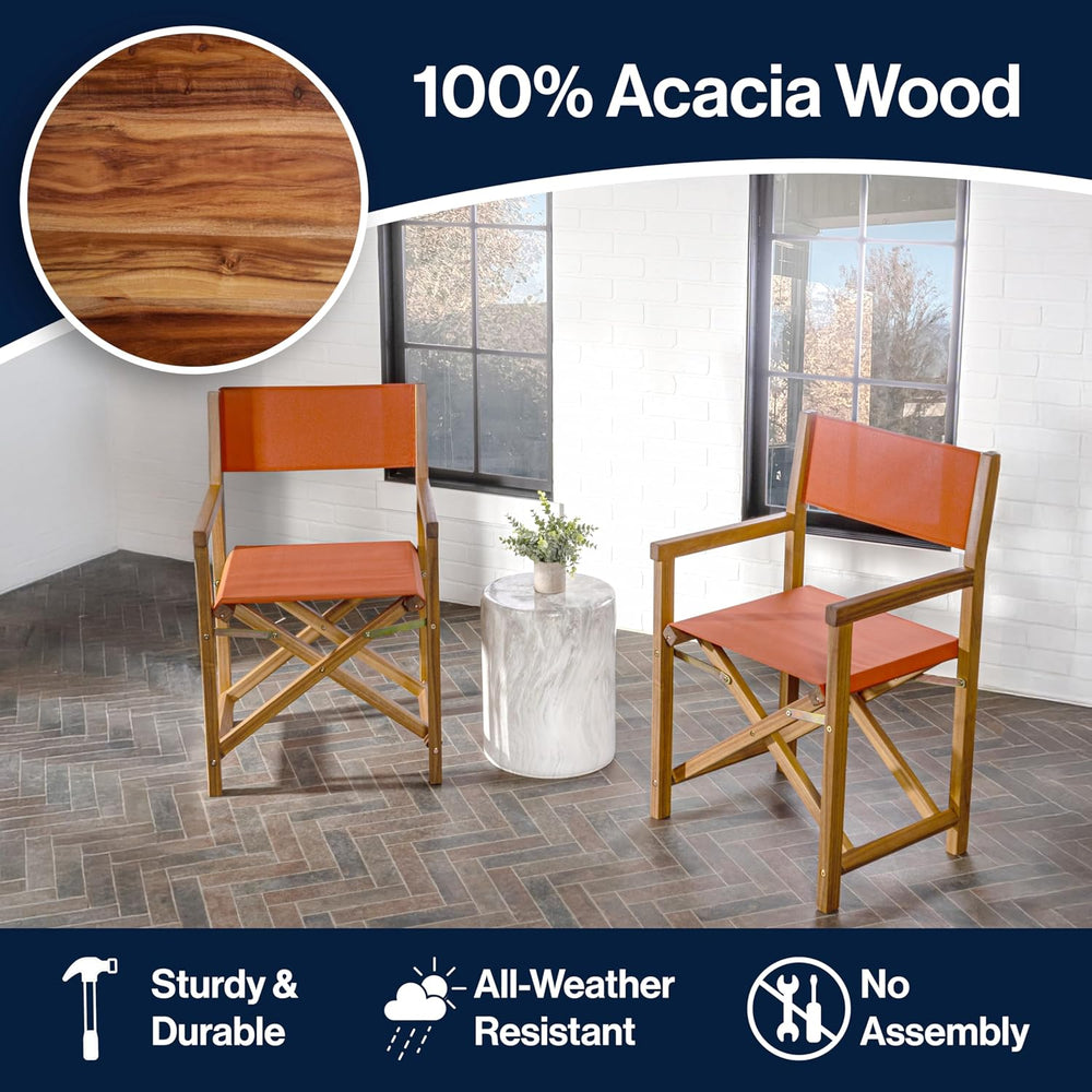 JONATHAN Y Cukor Acacia Wood Folding Director Chair Set of 2, Orange