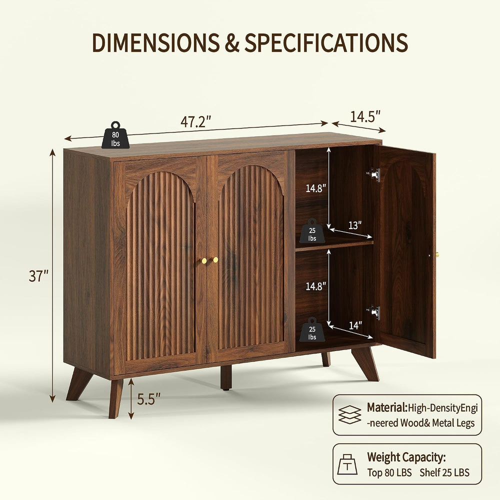 Modern Arched Storage Cabinet 47"W Wood Sideboard Buffet Cabinet Walnut