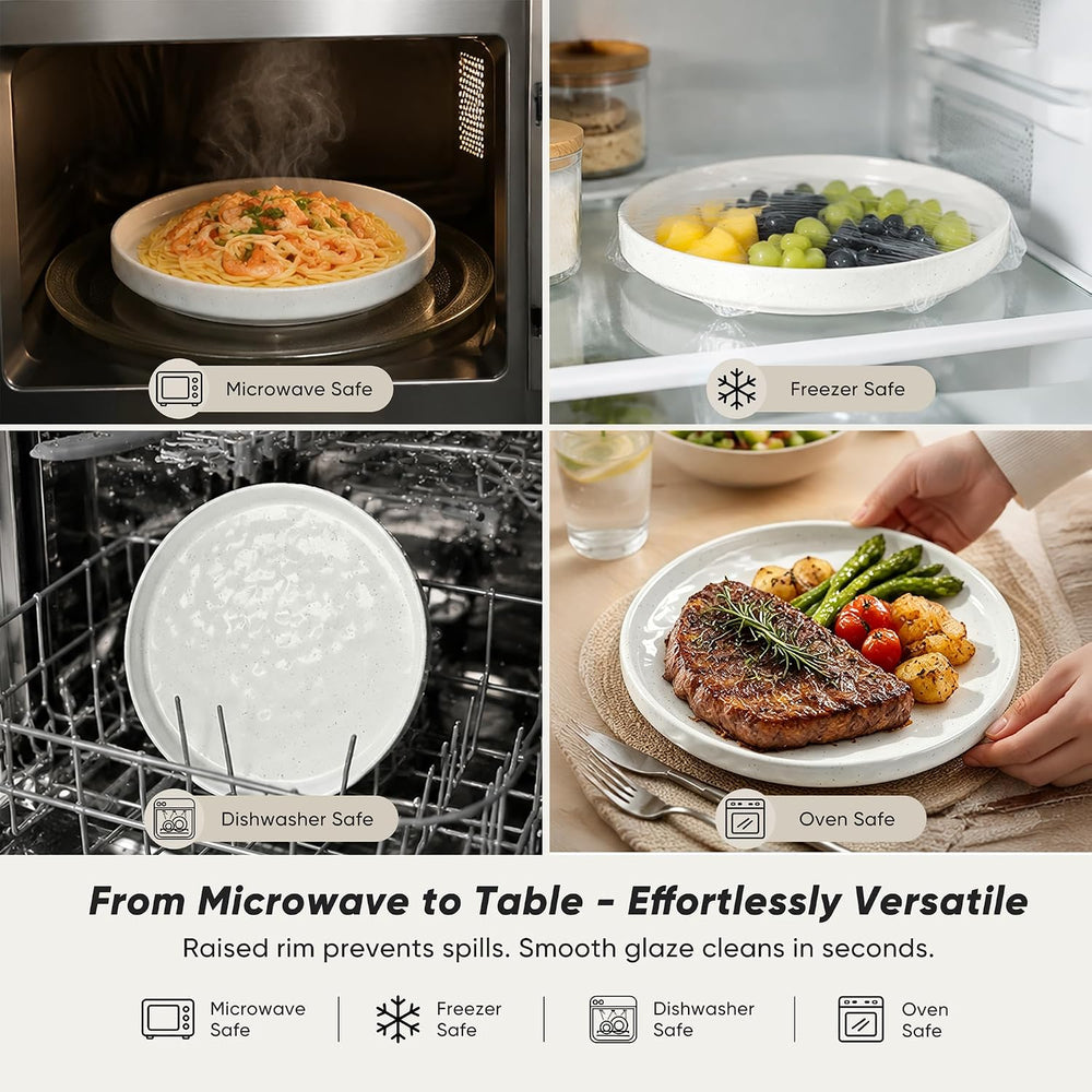 E-far Stoneware Dinnerware Set, 12-Piece White Plates and Bowls Sets for 4