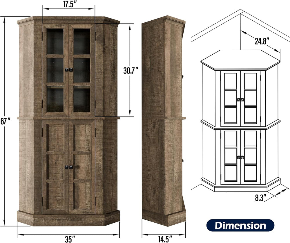 Betterhood Corner Cabinet, 67" Tall Kitchen Pantry Storage Cabinet with ...