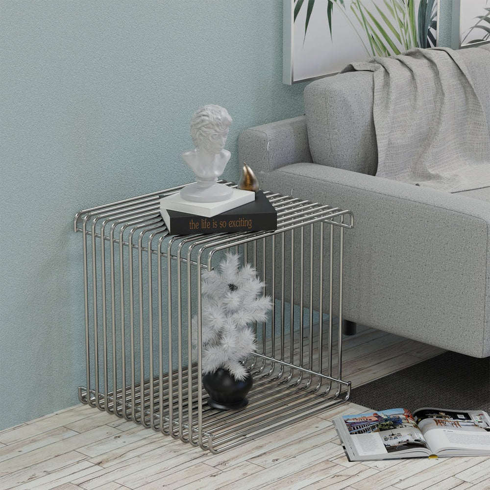 Chrome Side Table, Metal Stainless Steel Side Table with Mirror Finish for Li...
