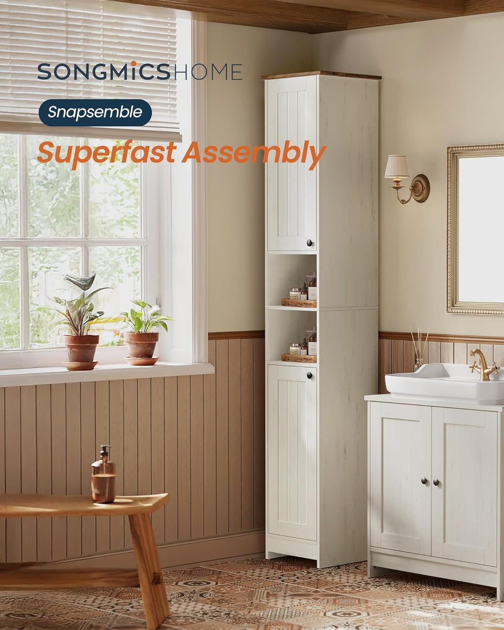 SONGMICS HOME 67-Inch Tall Bathroom Storage Cabinet, Superfast Toolless Assem...