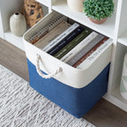 OrganiHaus 13x13 Cube Storage Bins 4 Pack, Foldable Cube Storage Organizer w/ Rope Handles, Collapsible Fabric Bins for Toys, Clothes & Closet Organization, Fabric Square Baskets - Navy Blue