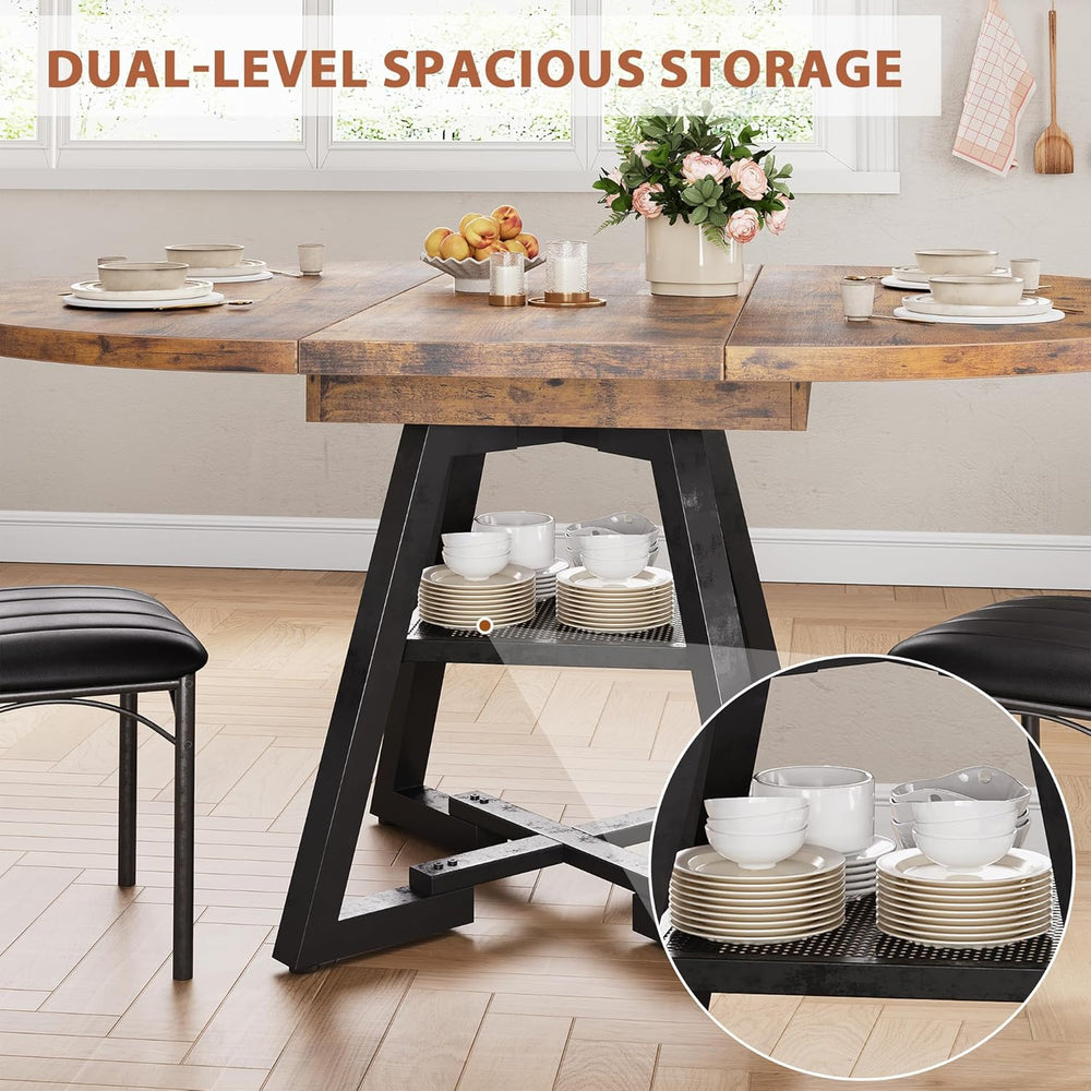 43‘’-57‘’ Extendable Round Dining Table for 4-6, Modern Industrial Kitchen Ov...
