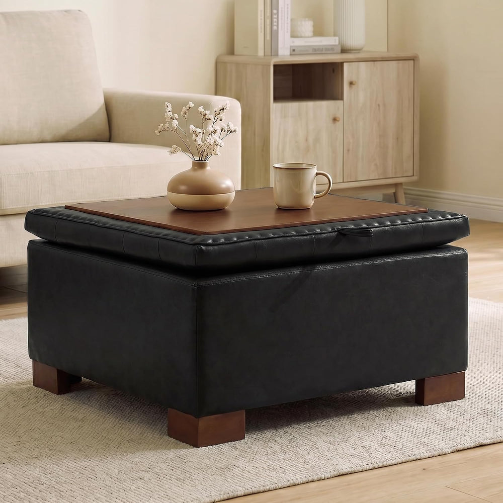 24 Inch Square Storage Ottoman Coffee Table, Modern Tufted Upholstered Ottoma...