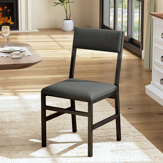 Dining Chairs Set of 6, Upholstered Modern Dining Room Chairs with Ergonomic Backrest, MDF Board and Metal Legs, Fabric Kitchen Chair for Dining, Kitchen and Living Room, Easy Assembly, Black
