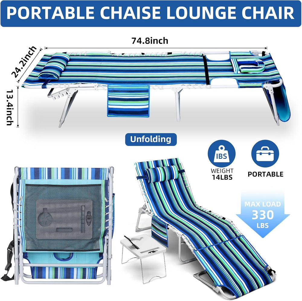 3-in-1 Beach Chair Face Holes, Lounge Chair Outdoor with Folding Side Table, ...