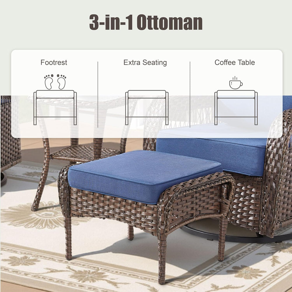 Outdoor Patio Ottomans Set of 2, Outdoor Wicker Footrest Seat with Removable ...
