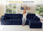 MAXYOYO 132" L Shaped Modular Sectional Sofa with Ottoman, Cloud Boneless Couch with Layered Cushion, Upholstered Sofa in a Box, Flexible Module Combination for Living Room, No Assembly, Navy
