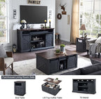 Farmhouse TV Stand for 80 Inch TVs, 37.4"Tall Entertainment Center w/Storage Cabinets and Sliding Barn Door, Media Console Cabinet w/Soundbar & Adjustable Shelves for Living Room, 70 inch (Dark Grey) | for 80 Inch TVs, 38" Tall, Storage Cabinets, Slidi...