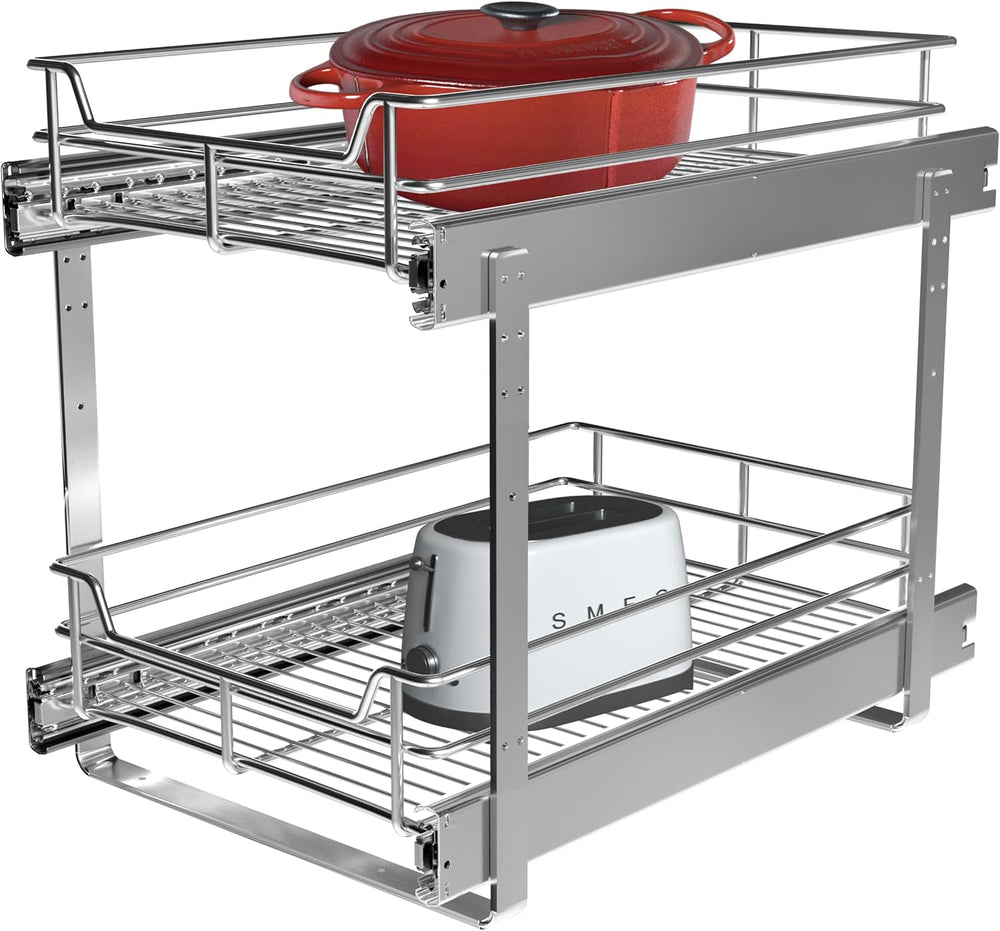 JOWBOOW 2-Tier Cabinet Pull Out Shelves, 11" W x 22" D, Chrome
