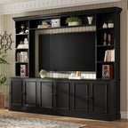 SOFTSEA 4-Piece Entertainment Center Wall Unit for TVs up to 70", Large TV Stand Wall Unit with Bookshelves, 6 Doors & Adjustable Shelves, Media Console with Bridge for Living Room, Black