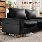 Modern Faux Leather Loveseat Sofa, Compact Small Couch with Spring Cushions & Solid Wood Frame, Easy-Clean Removable Cover, Living Room Office Apartment Furniture (71.25", Black)