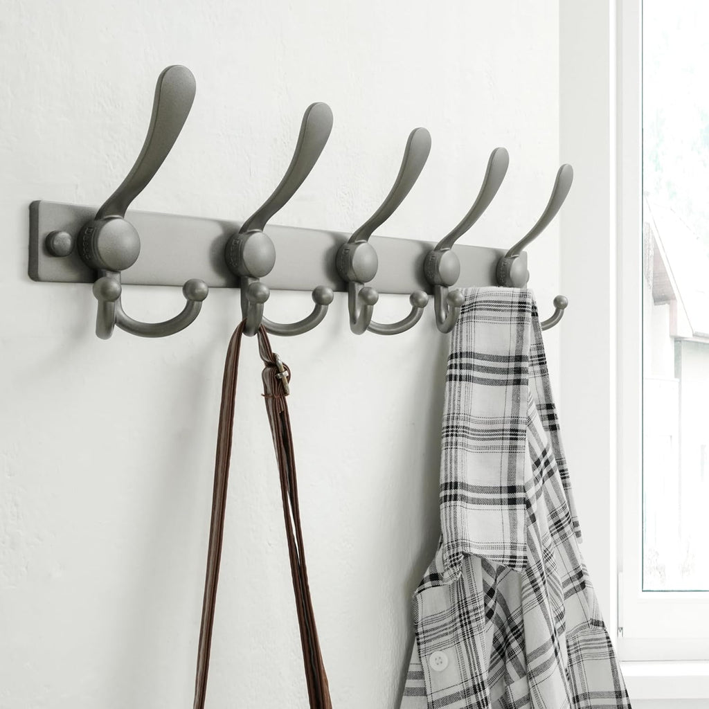 Dseap Coat Rack Wall Mount 2.0 Pro: Heavy Duty 300% Thicker, 16" Stud Mount, Stainless Steel Wall Coat Hooks Hanger for Clothes Jackets Hats Entryway Closet, MaxStrong Series, Grey