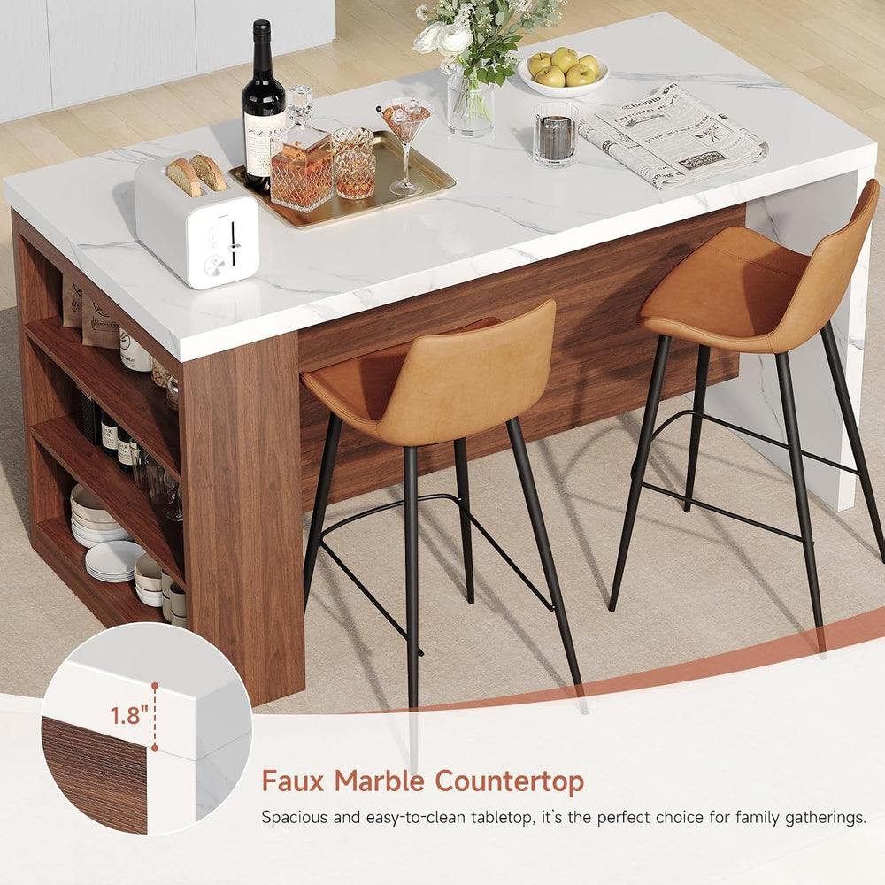 61" Kitchen Island Table with Storage, Counter Height Dining Table, Waln...