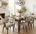 Grey Leather Dining Chairs Set of 6, Upholstered Wooden Dining Room Chairs, Mid Century Modern Farmhouse PU Kitchen Chairs, Accent Armless Side Chairs with Curved Back for Living Room, 6PCS