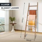 Blanket Ladder 6.4FT, Wooden Blanket Ladders for the Living Room, 6-Layer Farmhouse Rustic Quilt Rack for Living Room Bathroom (24 inch Wide)