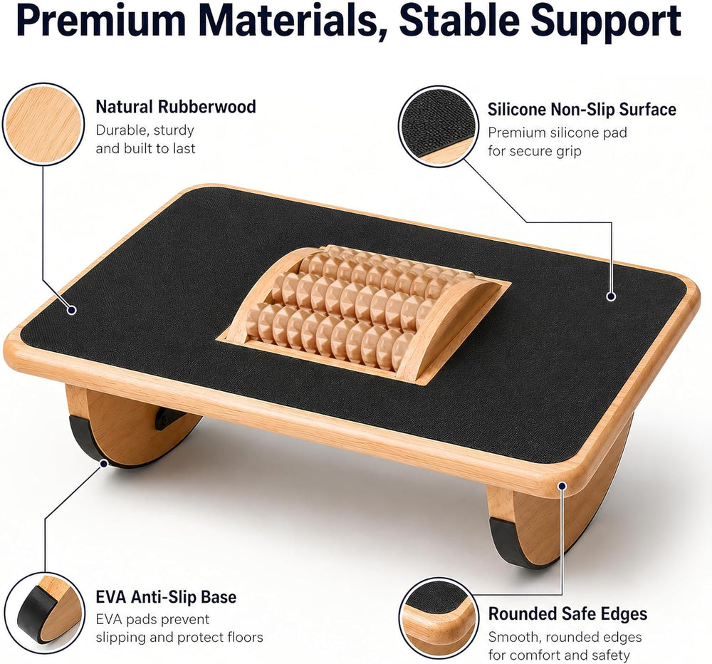 Foldable Under Desk Foot Rest, Wooden Rocking Footrest with 4 Massage Rollers...