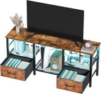 TV Stand for 55 Inch TV, LED Entertainment Center with Fabric Drawers and Power Outlets, Modern Industrial TV Media Console for Living Room, Bedroom Storage Cabinet - 47.2'' Rustic Brown