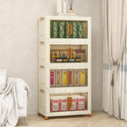 Plastic Stackable Storage Bins with Lids and Wheels, Foldable Storage Containers, Collapsible Clear Storage Cabinet with Doors White 4Tiers 148.8QT