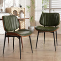 Dining Chairs Set of 2, Mid Century Modern Dining Room Chair, Upholstered Faux Leather Kitchen Chairs with Walnut Bentwood Back and Metal Legs for Kitchen Dining Living Room, Green