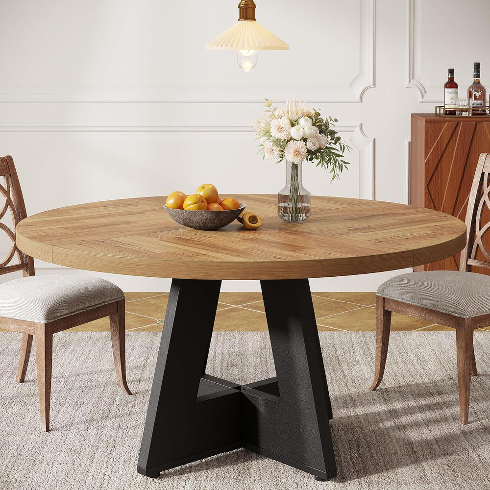Tribesigns Farmhouse Dining Table, 47 Inch Round Dinner Table for 4, Rustic R...