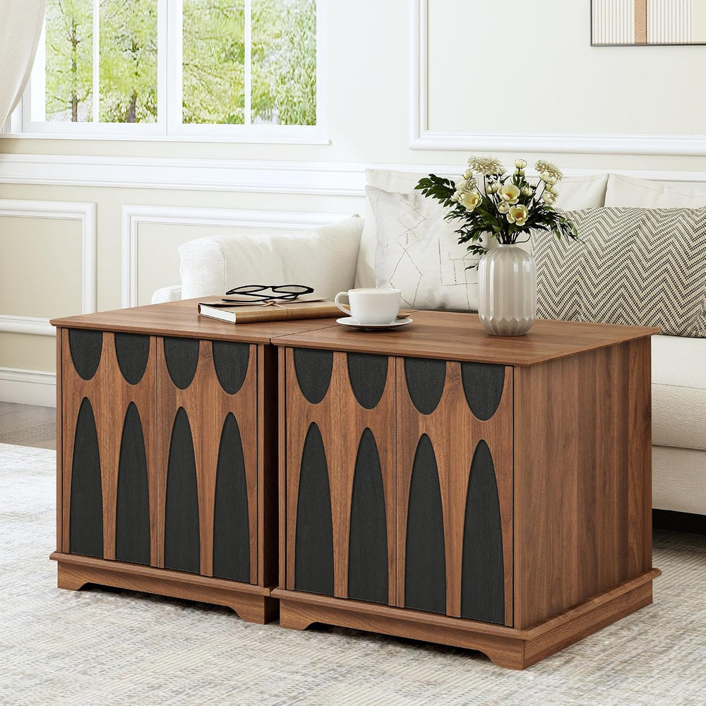 Bifins 24inch Large Square End Table with Storage,Mid Century Modern 2 Door S...