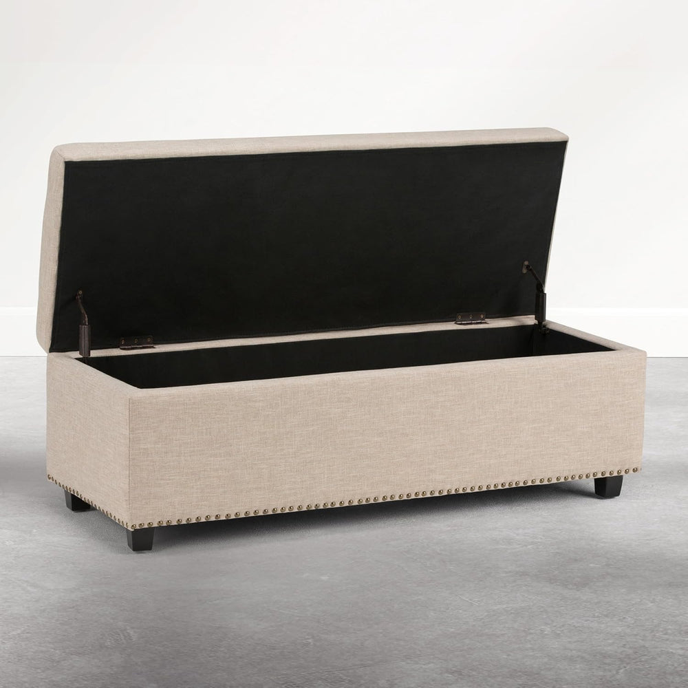 SIMPLIHOME Hamilton Storage Ottoman - 48 inch Wide Upholstered Linen Look Fab...