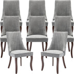Gray Mid Century Dining Chairs Set of 8, Modern Kitchen & Dining Room Chairs Set of 8, Fabric Upholstered Kitchen Chairs, Sillas de Comedor, Wood Legs (Grey, 8 Pcs)
