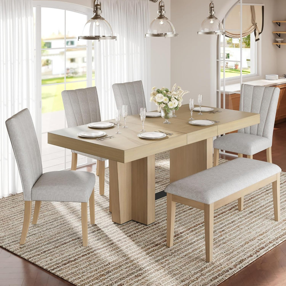 LUMISOL Farmhouse Dining Table Set for 6, Extendable Kitchen Table Set with B...
