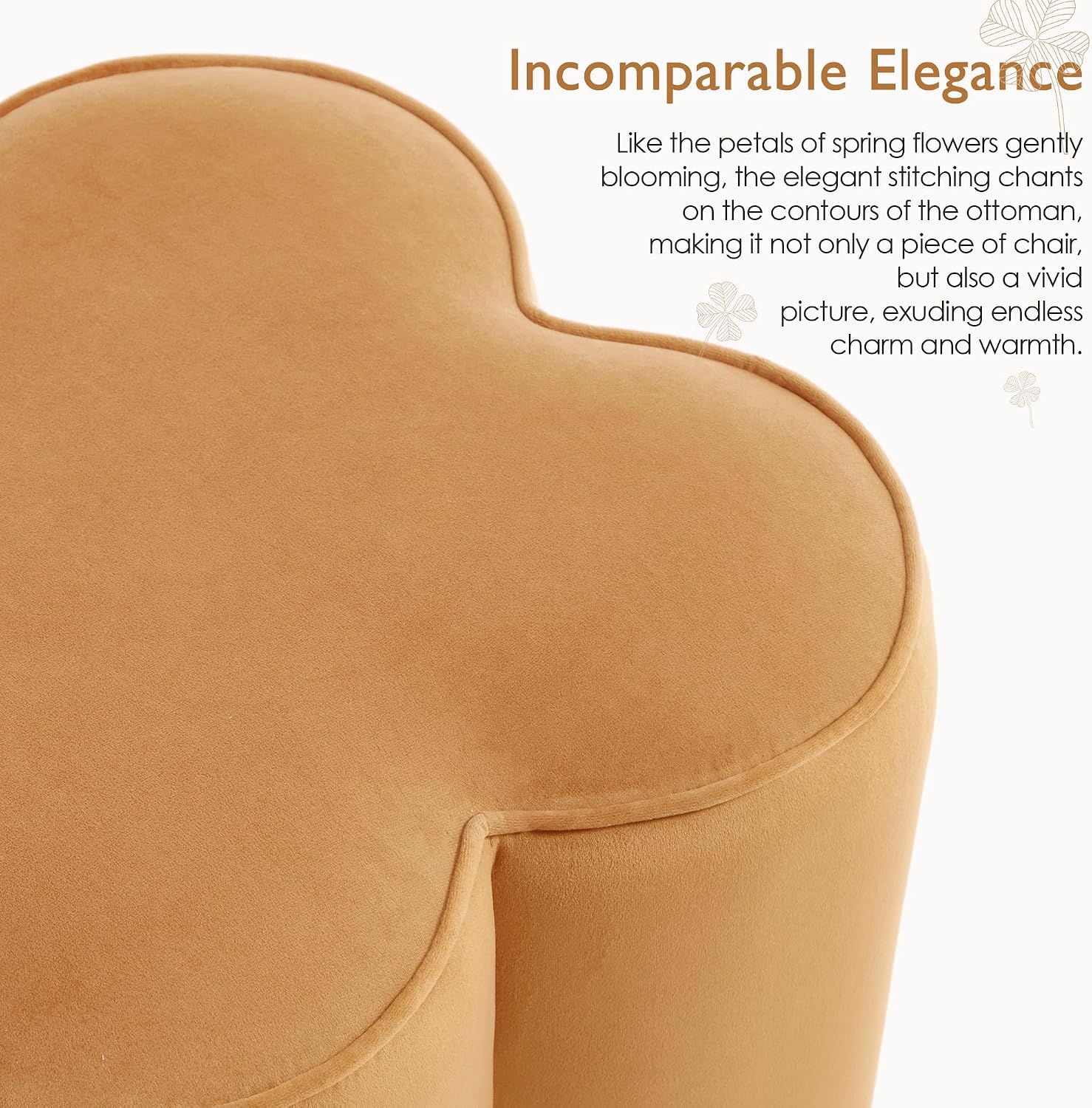 Camel Velvet Ottoman Set of 2, Small Vanity Stool, Modern Footstool | Multi-Functional Ottoman Stool, Footrest for Couch, Flower Footstool for Makeup Room, Entryway and Living Room