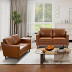 60" Faux Leather Sofa, Loveseat Couch, Mid Century Modern Love Seat Couches with Solid Wood Frame for Living Room Bedroom