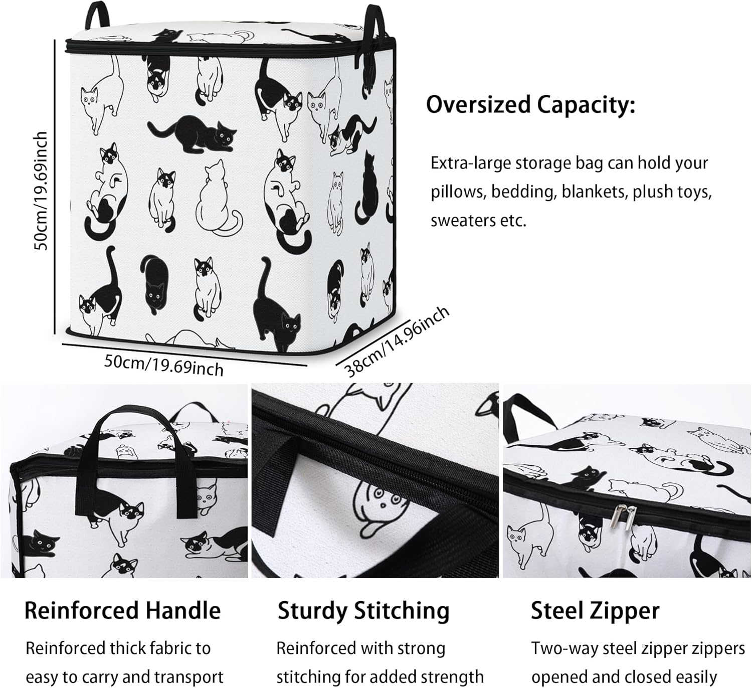 Large Comforter Storage Bag with Zipper,Closet Organizer for Clothes,Blankets,Quilts,Pillows,Fabric Storage Bags with Portable Handles 95L(2-Pack)