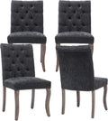 Upholstered Tufted Chenille Dining Side Chairs, Armless Nailhead Trim Chairs with Solid Wood Legs, Modern Farmhouse Chairs for Dining Room, Kitchen & Living Room (Set of 4, Charcoal Gray)