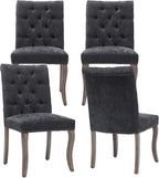 Upholstered Tufted Chenille Dining Side Chairs, Armless Nailhead Trim Chairs with Solid Wood Legs, Modern Farmhouse Chairs for Dining Room, Kitchen & Living Room (Set of 4, Charcoal Gray)