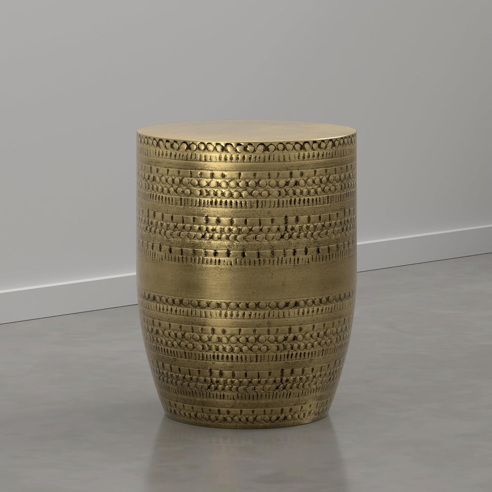 SIMPLIHOME Johnsen Tribal Accent Table – 15 inch Wide Round Metal Drum Table ...