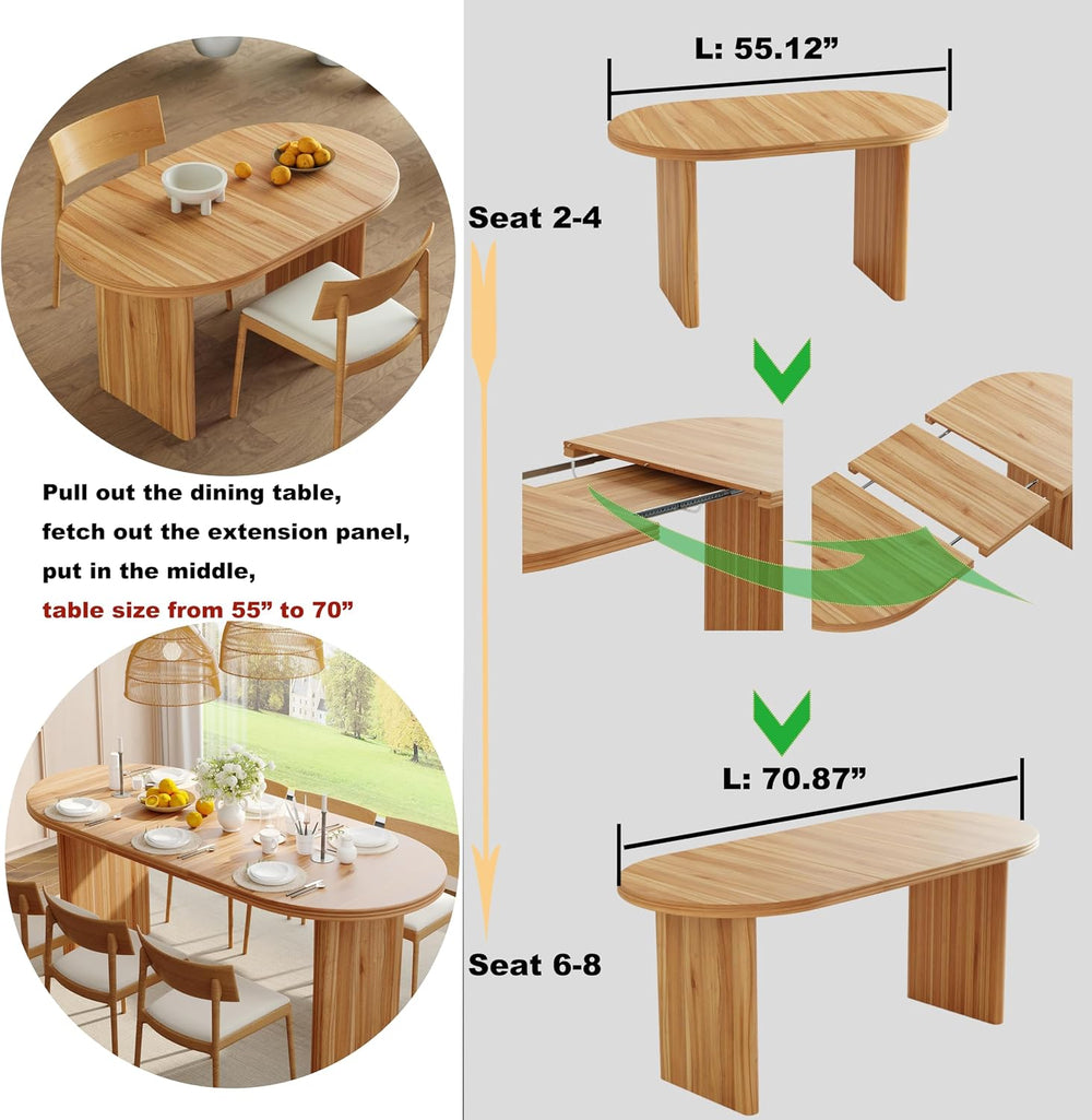 GDFStudio 55.12"-70.87" Farmhouse Extendable Oval Dining Table for ...