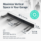 StoreYourBoard Wall-Mounted Rack With 4 Garage Hooks – Heavy-Duty Steel Holder Garage & Garden Storage for Shed, Workshop, or Home Organization – For Rakes, Shovels, Tools & More – 1 Pack, Black