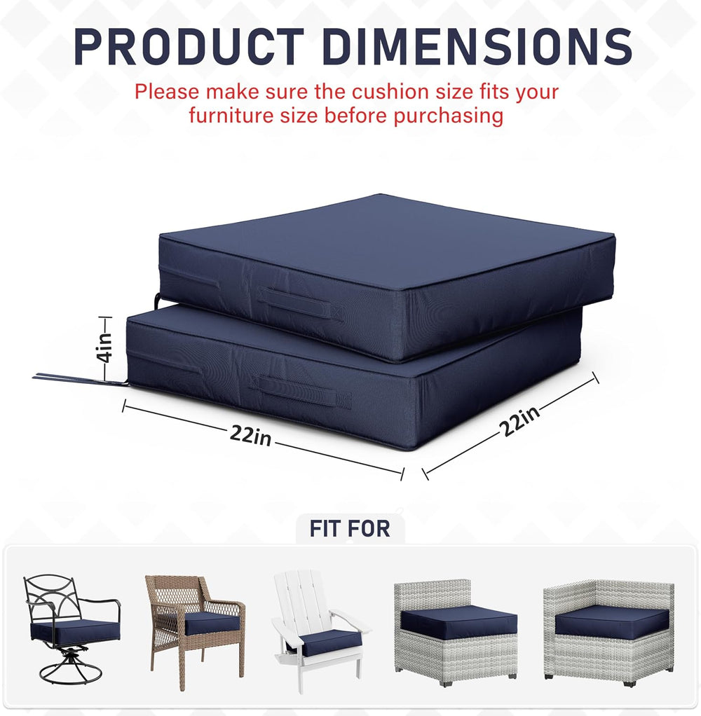 Patio Chair Cushions 22 x 22 x 4 Inch Waterproof Outdoor Seat Cushions for Pa...