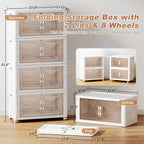Storage Bins with Lid 120QT, Stackable Storage Containers with Wheels and Magnetic Doors, Plastic Clothes Closet Organizers and Storage Box for Home and Office (4 Pack)