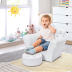 GLACER Kids Sofa with Ottoman, Kids White Couch with Embedded Crystal & PVC Leather, Upholstered Child’s Crown-Back Armchair, Baby Sofa Chair Seat Furniture, Princess Chair for Toddler Girls(White)